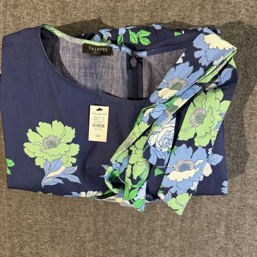 Talbots Modern Poplin Dress - Bold Floral Blue Size 12 Petite
